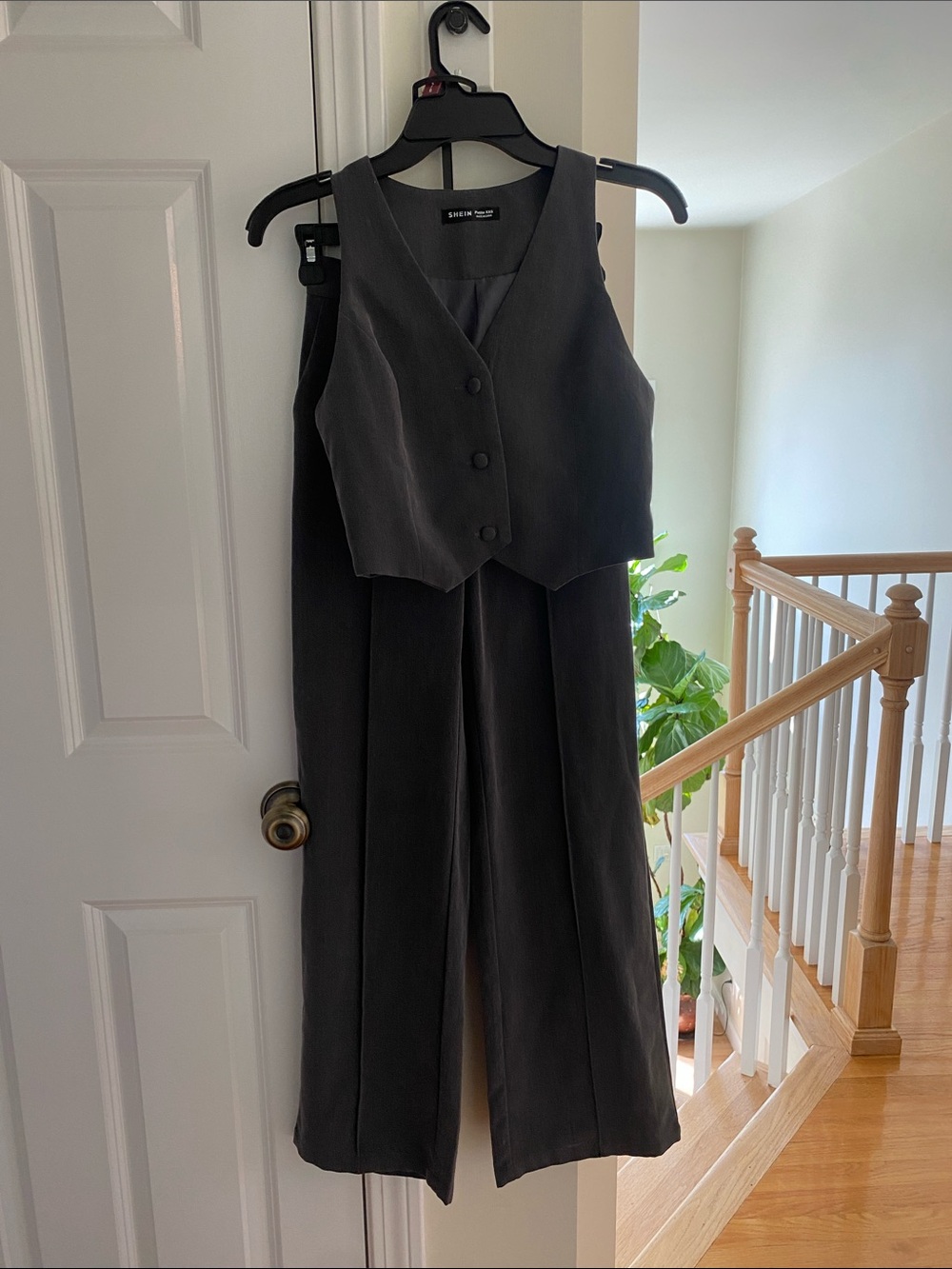 Sleeveless Button Vest & Wide-Leg Pants Set - gray